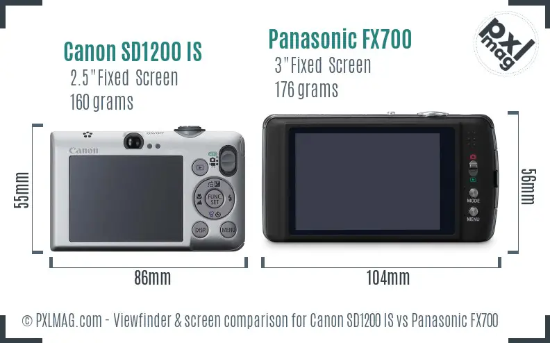 Canon SD1200 IS vs Panasonic FX700 Screen and Viewfinder comparison