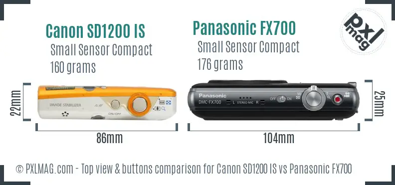 Canon SD1200 IS vs Panasonic FX700 top view buttons comparison