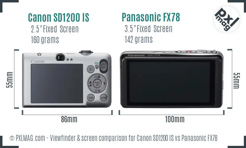Canon SD1200 IS vs Panasonic FX78 Screen and Viewfinder comparison