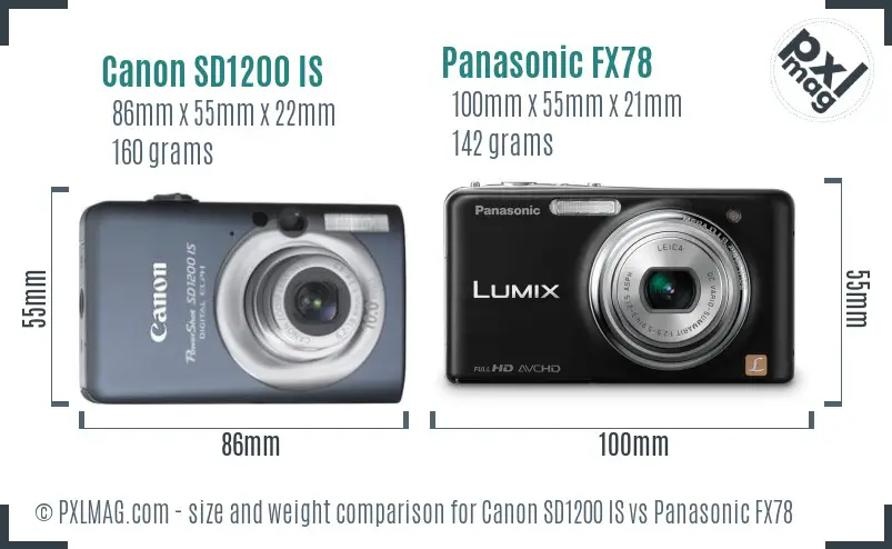 Canon SD1200 IS vs Panasonic FX78 size comparison
