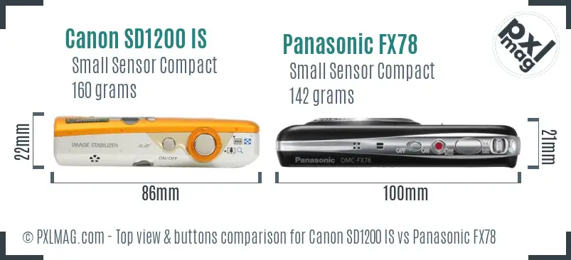 Canon SD1200 IS vs Panasonic FX78 top view buttons comparison
