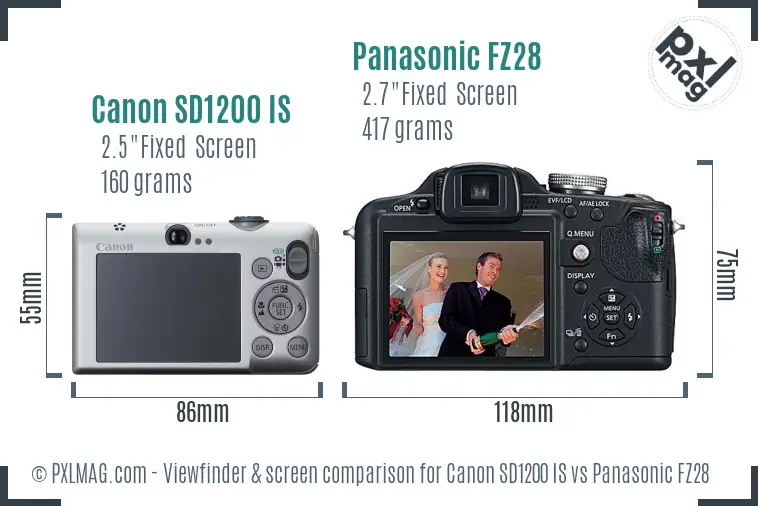 Canon SD1200 IS vs Panasonic FZ28 Screen and Viewfinder comparison