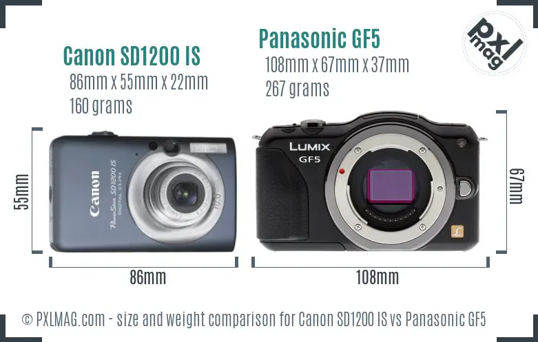 Canon SD1200 IS vs Panasonic GF5 size comparison