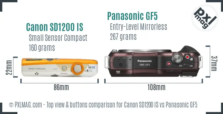 Canon SD1200 IS vs Panasonic GF5 top view buttons comparison