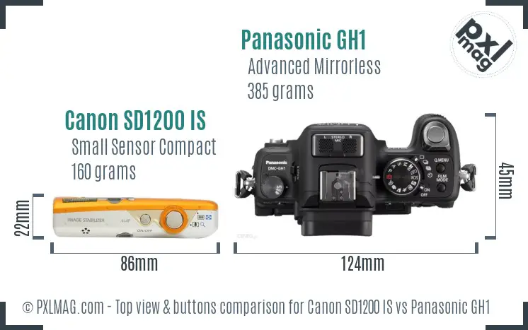 Canon SD1200 IS vs Panasonic GH1 top view buttons comparison