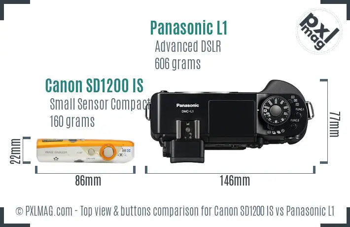 Canon SD1200 IS vs Panasonic L1 top view buttons comparison