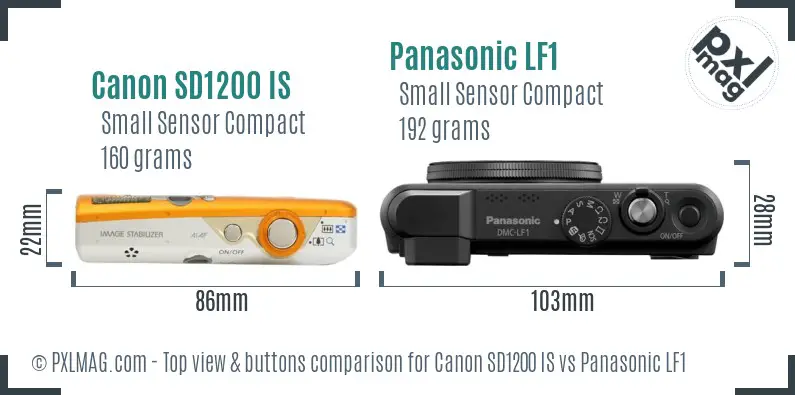 Canon SD1200 IS vs Panasonic LF1 top view buttons comparison Canon SD1200 IS vs Panasonic LF1 top view buttons comparison