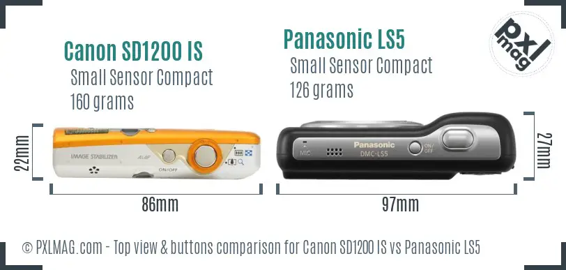 Canon SD1200 IS vs Panasonic LS5 top view buttons comparison Canon SD1200 IS vs Panasonic LS5 top view buttons comparison