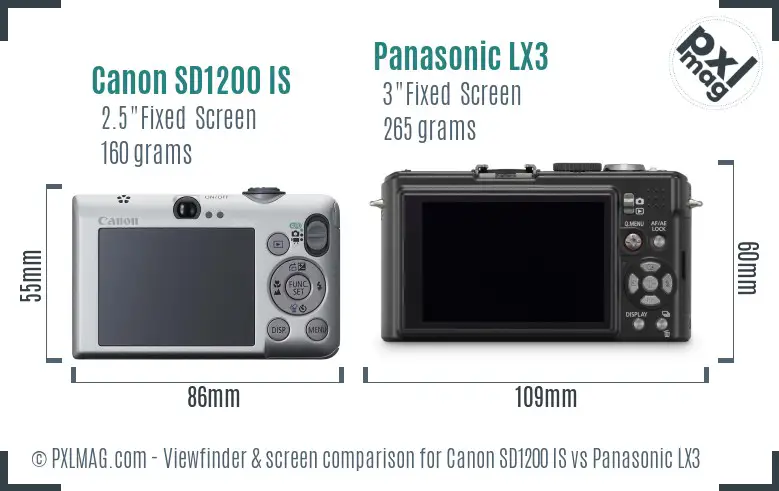 Canon SD1200 IS vs Panasonic LX3 Screen and Viewfinder comparison