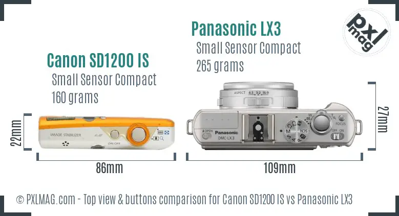 Canon SD1200 IS vs Panasonic LX3 top view buttons comparison