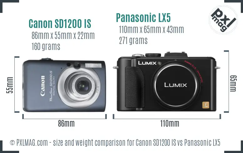 Canon SD1200 IS vs Panasonic LX5 size comparison Canon SD1200 IS vs Panasonic LX5 size comparison