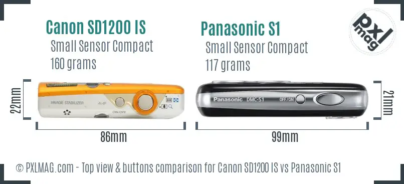Canon SD1200 IS vs Panasonic S1 top view buttons comparison Canon SD1200 IS vs Panasonic S1 top view buttons comparison