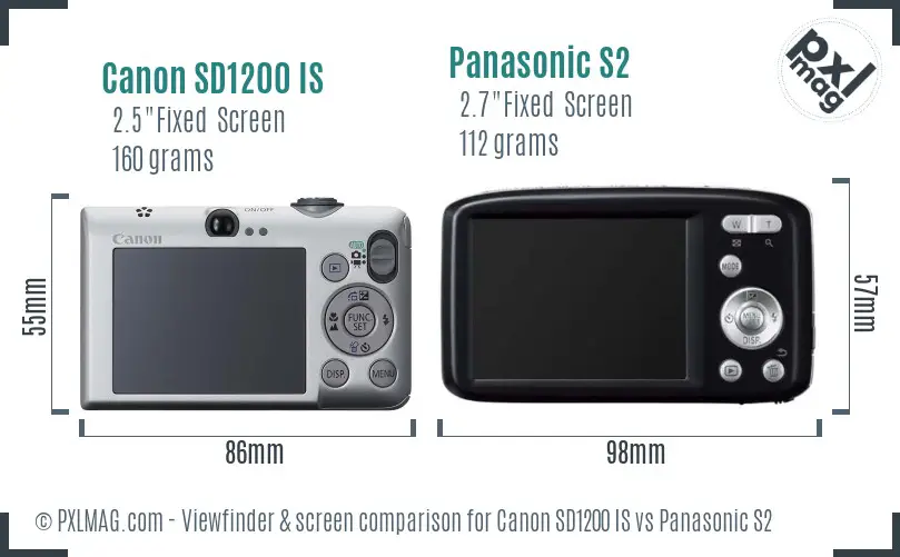 Canon SD1200 IS vs Panasonic S2 Screen and Viewfinder comparison