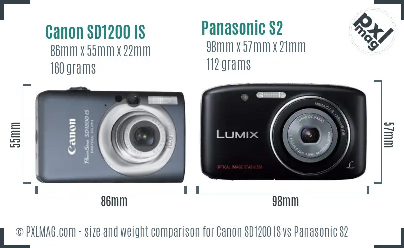 Canon SD1200 IS vs Panasonic S2 size comparison