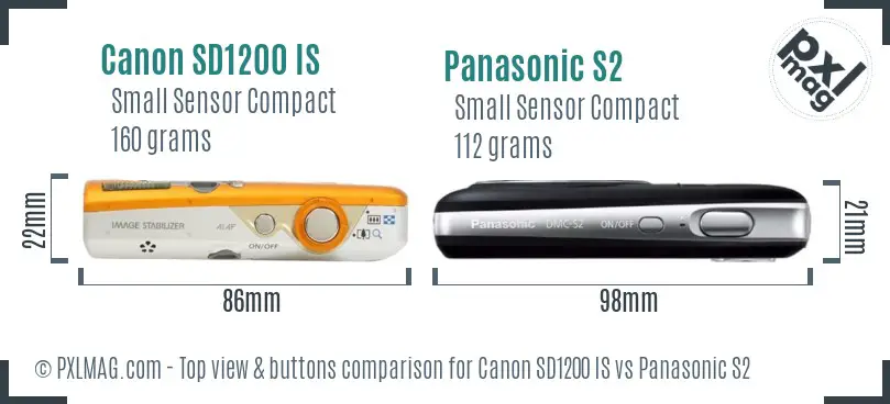 Canon SD1200 IS vs Panasonic S2 top view buttons comparison