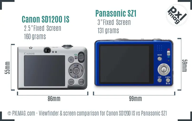 Canon SD1200 IS vs Panasonic SZ1 Screen and Viewfinder comparison Canon SD1200 IS vs Panasonic SZ1 Screen and Viewfinder comparison