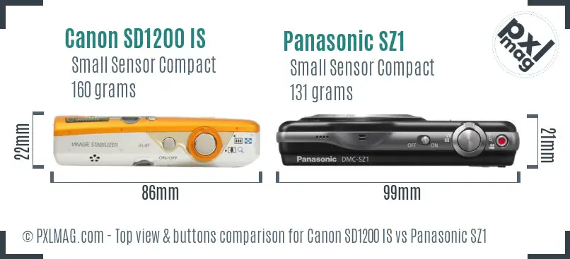 Canon SD1200 IS vs Panasonic SZ1 top view buttons comparison Canon SD1200 IS vs Panasonic SZ1 top view buttons comparison