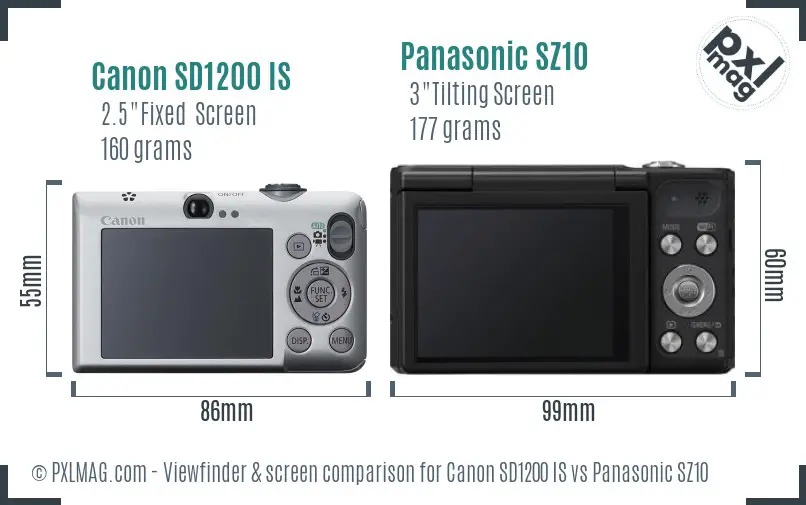 Canon SD1200 IS vs Panasonic SZ10 Screen and Viewfinder comparison