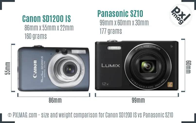 Canon SD1200 IS vs Panasonic SZ10 size comparison