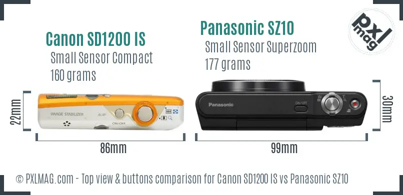 Canon SD1200 IS vs Panasonic SZ10 top view buttons comparison