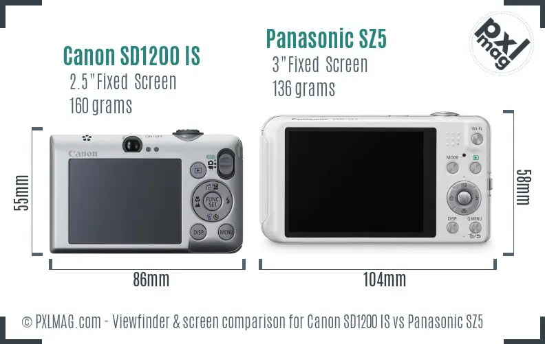 Canon SD1200 IS vs Panasonic SZ5 Screen and Viewfinder comparison