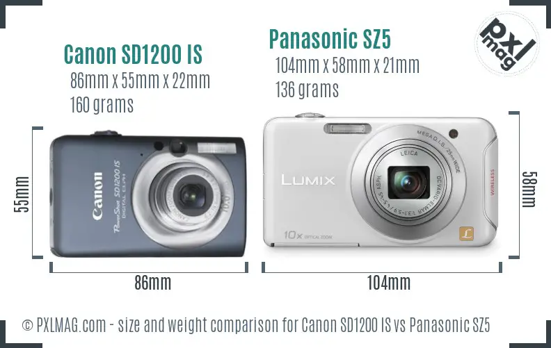 Canon SD1200 IS vs Panasonic SZ5 size comparison