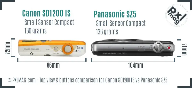 Canon SD1200 IS vs Panasonic SZ5 top view buttons comparison