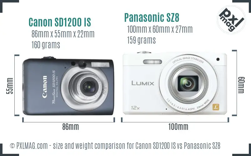 Canon SD1200 IS vs Panasonic SZ8 size comparison Canon SD1200 IS vs Panasonic SZ8 size comparison