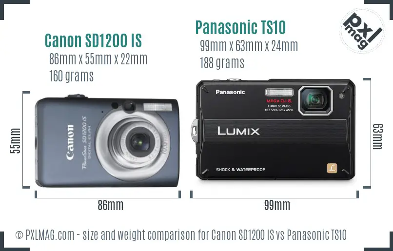 Canon SD1200 IS vs Panasonic TS10 size comparison