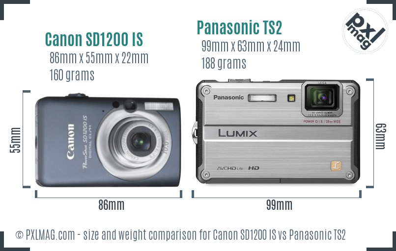 Canon SD1200 IS vs Panasonic TS2 size comparison