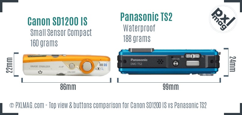 Canon SD1200 IS vs Panasonic TS2 top view buttons comparison