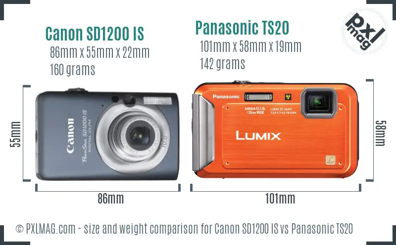 Canon SD1200 IS vs Panasonic TS20 size comparison Canon SD1200 IS vs Panasonic TS20 size comparison