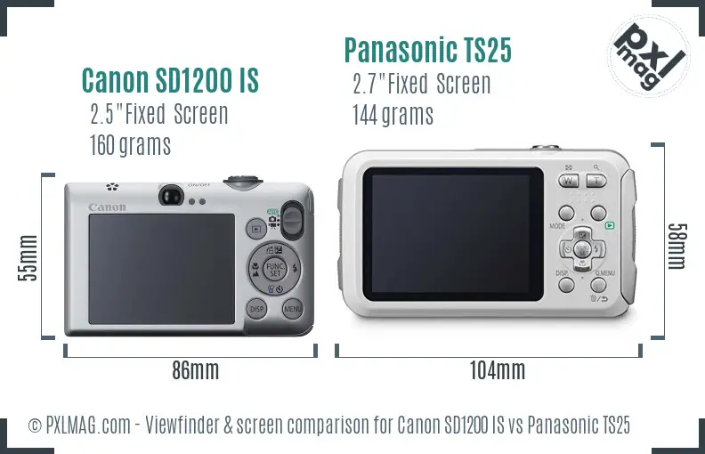 Canon SD1200 IS vs Panasonic TS25 Screen and Viewfinder comparison