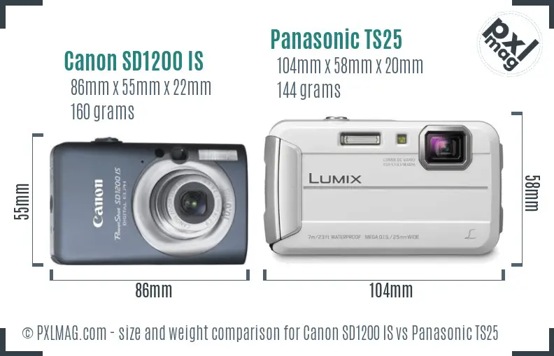 Canon SD1200 IS vs Panasonic TS25 size comparison