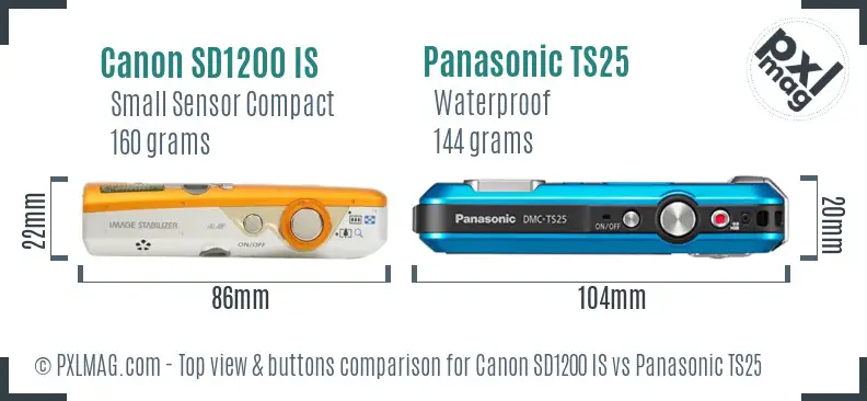 Canon SD1200 IS vs Panasonic TS25 top view buttons comparison