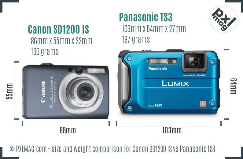 Canon SD1200 IS vs Panasonic TS3 size comparison