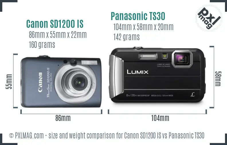 Canon SD1200 IS vs Panasonic TS30 size comparison
