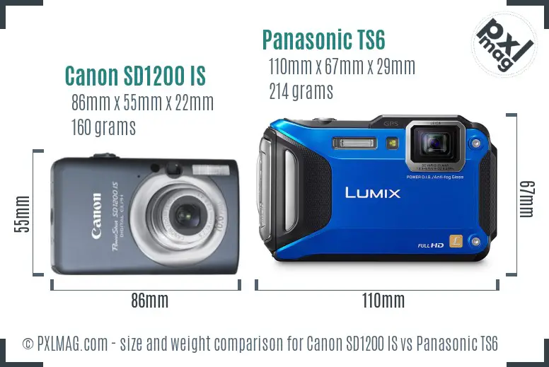 Canon SD1200 IS vs Panasonic TS6 size comparison Canon SD1200 IS vs Panasonic TS6 size comparison