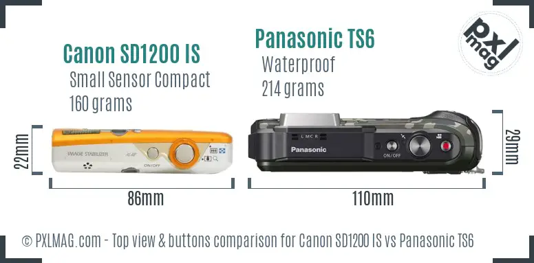 Canon SD1200 IS vs Panasonic TS6 top view buttons comparison Canon SD1200 IS vs Panasonic TS6 top view buttons comparison