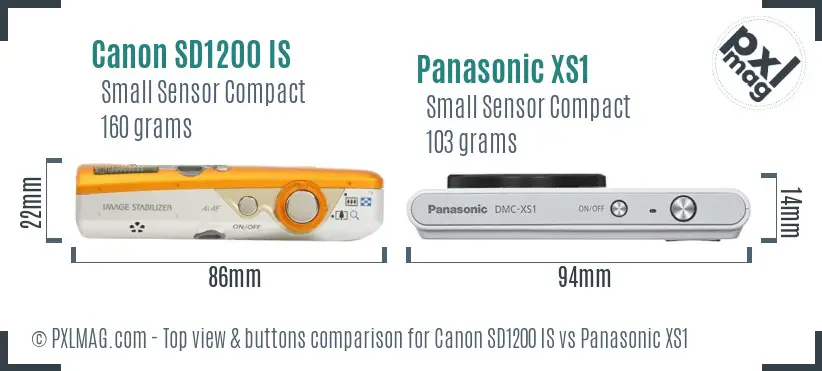 Canon SD1200 IS vs Panasonic XS1 top view buttons comparison Canon SD1200 IS vs Panasonic XS1 top view buttons comparison