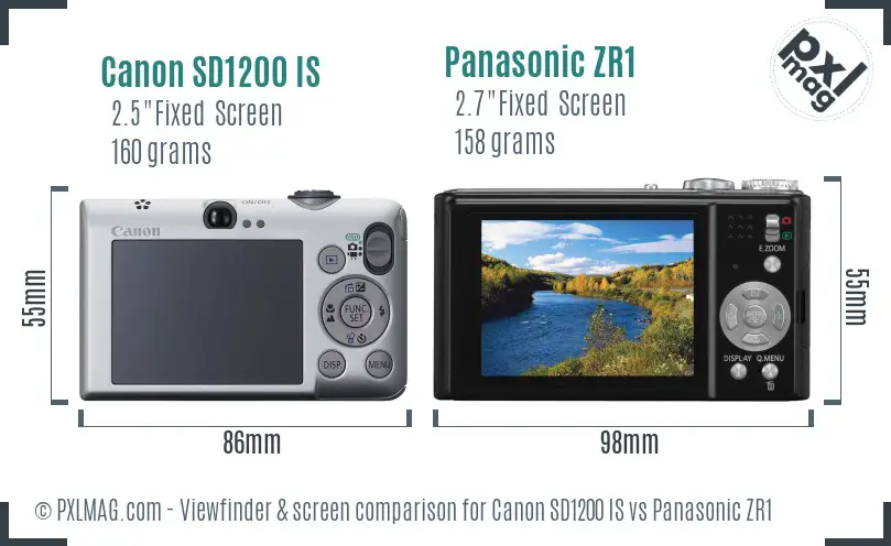 Canon SD1200 IS vs Panasonic ZR1 Screen and Viewfinder comparison