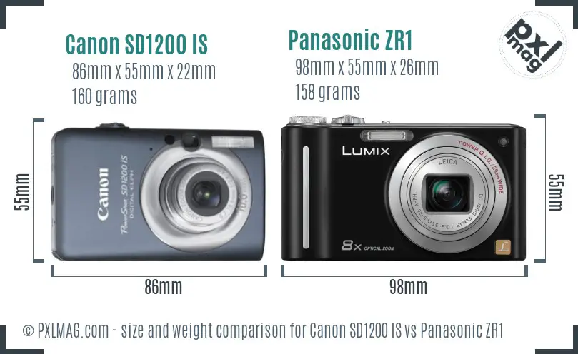 Canon SD1200 IS vs Panasonic ZR1 size comparison