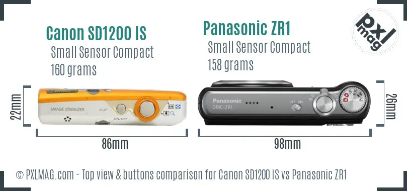 Canon SD1200 IS vs Panasonic ZR1 top view buttons comparison