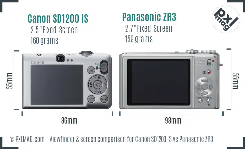 Canon SD1200 IS vs Panasonic ZR3 Screen and Viewfinder comparison