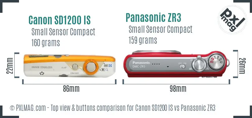 Canon SD1200 IS vs Panasonic ZR3 top view buttons comparison