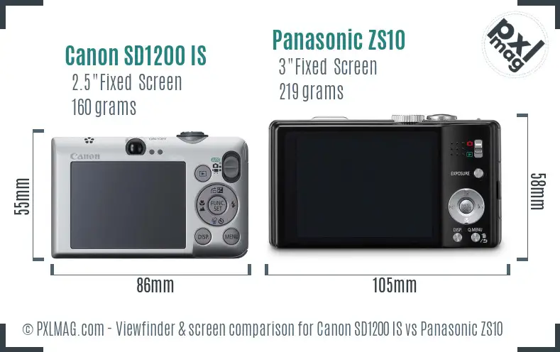 Canon SD1200 IS vs Panasonic ZS10 Screen and Viewfinder comparison