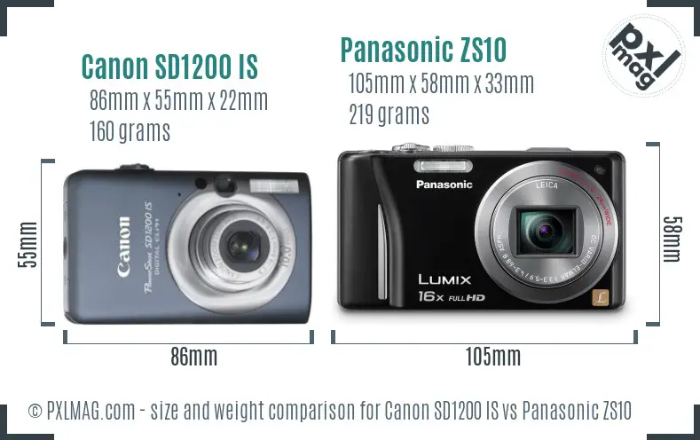 Canon SD1200 IS vs Panasonic ZS10 size comparison