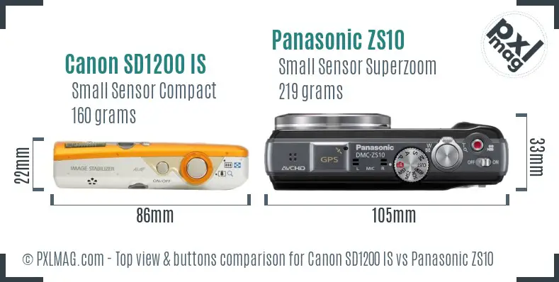 Canon SD1200 IS vs Panasonic ZS10 top view buttons comparison