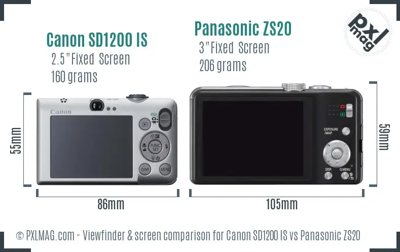 Canon SD1200 IS vs Panasonic ZS20 Screen and Viewfinder comparison