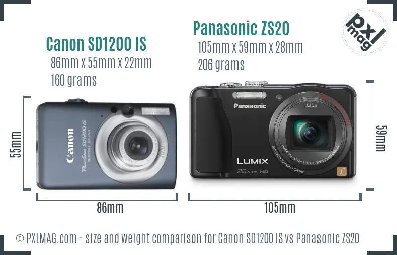 Canon SD1200 IS vs Panasonic ZS20 size comparison